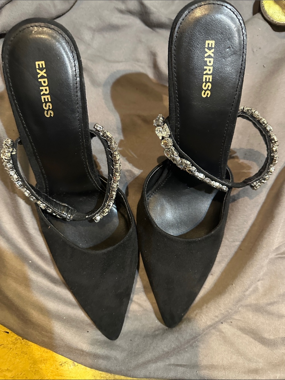 Express Black Pointed Toe Jeweled Strap Mules 8